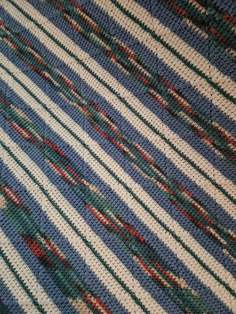 Woven Multicolor Fringe Throw Blanket – Blue & Cream